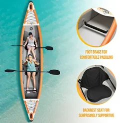 Bonnlo Inflatable Foldable Kayak with Seats and Pump Gray/Orange