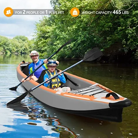 Bonnlo Inflatable Foldable Kayak with Seats and Pump Gray/Orange