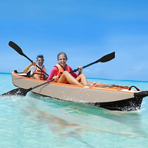 Bonnlo Inflatable Foldable Kayak with Seats and Pump Gray/Orange