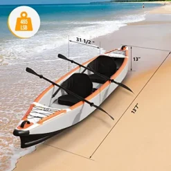 Bonnlo Inflatable Foldable Kayak with Seats and Pump Gray/Orange