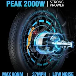 Bopzin Folding Electric Bike for Adults 26”-2000W 48V 20AH-Foldable Black