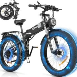 Bopzin Folding Electric Bike for Adults – 1500W 37MPH Ebike with 48V 20AH 960Wh Battery – 26″ x 4.0″ 75 Miles – 21-Speed Gears – Beach Mountain Snow Electric Bicycle UL Certified 26”-2000W 48V 20AH -Foldable