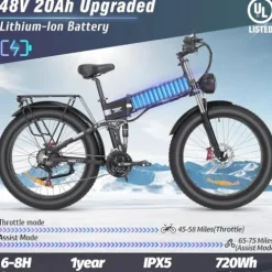 Bopzin Folding Electric Bike for Adults – 1500W 37MPH Ebike with 48V 20AH 960Wh Battery – 26″ x 4.0″ 75 Miles – 21-Speed Gears – Beach Mountain Snow Electric Bicycle UL Certified 26”-2000W 48V 20AH -Foldable