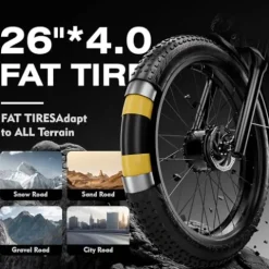 Brigittebike Electric Bike for Adults 1500W 52V 21Ah 37MPH 50Miles Range 26” Fat Tire Beach Snow Mountain Bike Dual Hydraulic Disc Brakes Full Suspension ES7PRO-1500W-37MPH Black