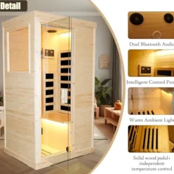 Brisca 1-Person Indoor Sauna Glass Door Bluetooth Natural