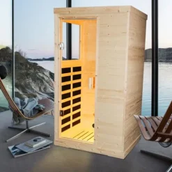 Brisca 1-Person Indoor Sauna Glass Door Bluetooth Natural