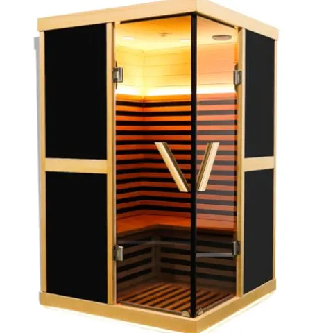 Brisca V-Shaped Far Infrared Sauna Room with Bluetooth & Double Glass Doors Black