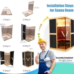 Brisca V-Shaped Far Infrared Sauna Room with Bluetooth & Double Glass Doors Black