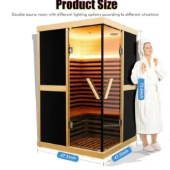 Brisca V-Shaped Far Infrared Sauna Room with Bluetooth & Double Glass Doors Black