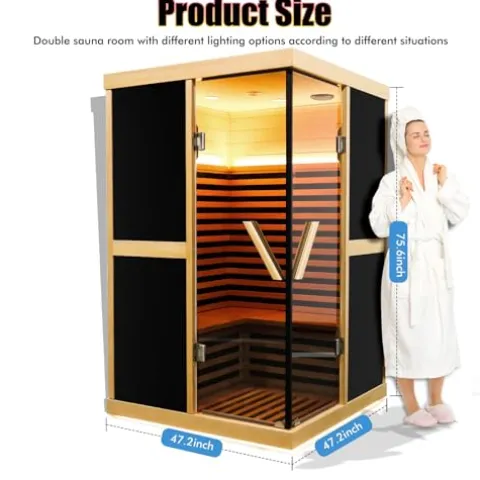 Brisca V-Shaped Far Infrared Sauna Room with Bluetooth & Double Glass Doors Black