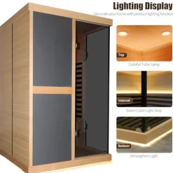 Brisca V-Shaped Far Infrared Sauna Room with Bluetooth & Double Glass Doors Black