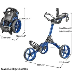 Caddytek CaddyLite Compact Semi-Auto Folding Golf Push Cart Blue