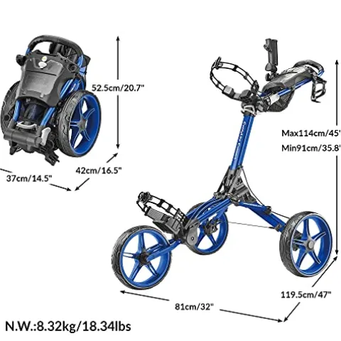 Caddytek CaddyLite Compact Semi-Auto Folding Golf Push Cart Blue