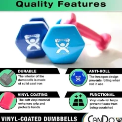 CanDo Vinyl Coated Dumbbells 5 Pairs 1lb-10lb with Storage Rack Multi