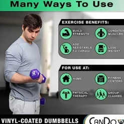 CanDo Vinyl Coated Dumbbells 5 Pairs 1lb-10lb with Storage Rack Multi