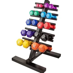 CanDo Vinyl Coated Dumbbells 5 Pairs 1lb-10lb with Storage Rack Multi
