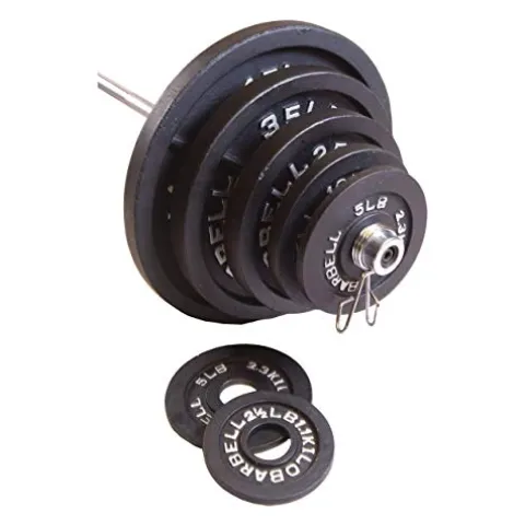 CAP Barbell 300 LB Cast Iron Olympic Weight Set with 7’ Olympic Bar Black Plate with 7 ft Silver Bar