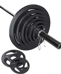 Cap Barbell 300 Lb Olympic Grip Plate Set with 7′ Bar Gray