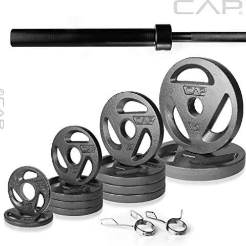CAP Barbell 165 LB Olympic Grip Plate Set with 7 FT Olympic Bar and Collars Black