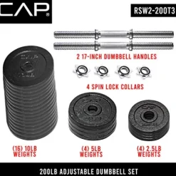 CAP Barbell Adjustable Dumbbell Weight Set Black 200 LB Pair