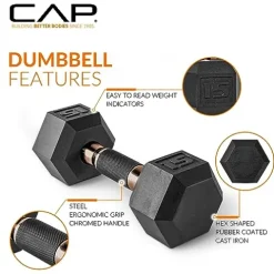 CAP Barbell Coated Hex Dumbbell Set with Copper Handle Weight – Black and Copper