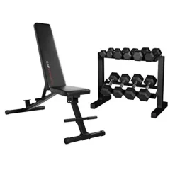 CAP Barbell Dumbbell Set with Rack & Bench Bundle Black