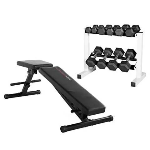 Cap Barbell 150-Pound Dumbbell Set with 24-Inch White Rack & Adjustable Bench Bundle