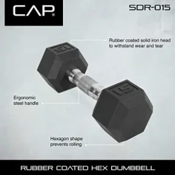CAP Barbell Rubber Coated Dumbbell Set with Storage Rack (150-Pound) Black
