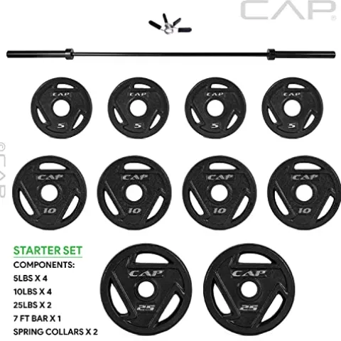 CAP Barbell Starter Olympic Weight Set 105lbs, Set with Plates and Bar