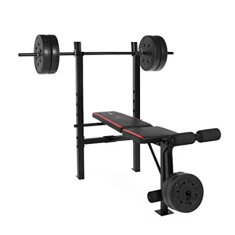 CAP Strength Standard Bench with 100 lb Weight Set, Leg Developer, Flat Black