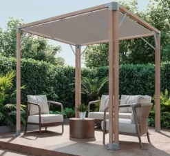 CedarCraft Bali 8×8′ Cedar Pergola with Sunshade Canopy Natural