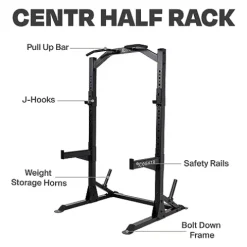 CENTR Half Rack – 7 Gauge Steel Squat Rack with J-Hooks, Pull Up Bar & Weight Storage – Matte Black