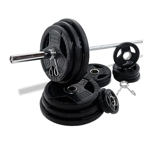 CENTR Olympic Barbell Weight Set with Bar 300 lb – Chrome/Black