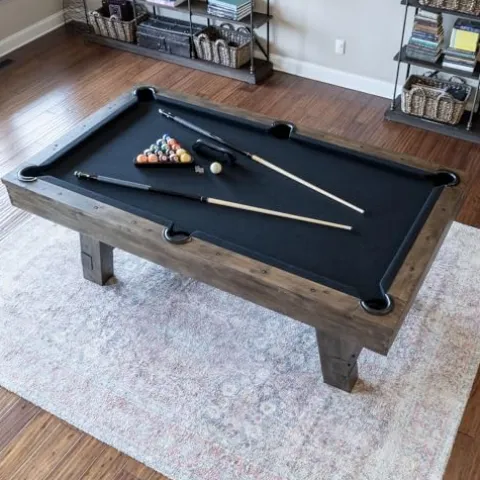 Chamberlain Game Tables Aspen Nights Handcrafted Distressed Wood 7′ Pool Table Brown and Black