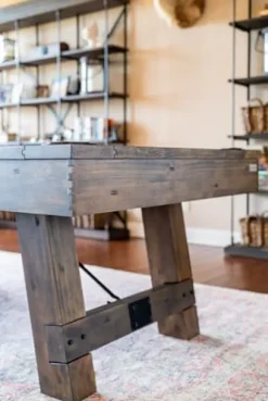 Chamberlain Game Tables Aspen Nights Handcrafted Distressed Wood 7′ Pool Table Brown and Black