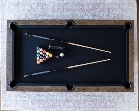 Chamberlain Game Tables Aspen Nights Handcrafted Distressed Wood 7′ Pool Table Brown and Black