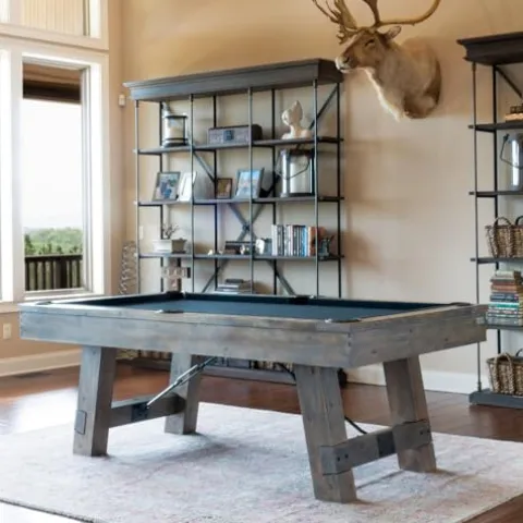 Chamberlain Game Tables Aspen Nights Handcrafted Distressed Wood 7′ Pool Table Brown and Black