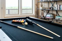 Chamberlain Game Tables Aspen Nights Handcrafted Distressed Wood 7′ Pool Table Brown and Black