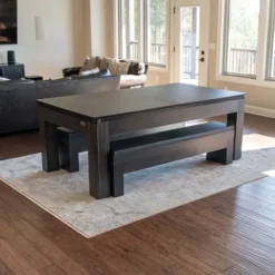 Chamberlain Game Tables New York Nights 7 Ft Pool Table Set with Benches and Top Espresso