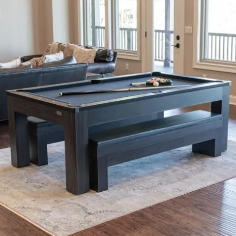 Chamberlain Game Tables New York Nights 7 Ft Pool Table Set with Benches and Top Espresso