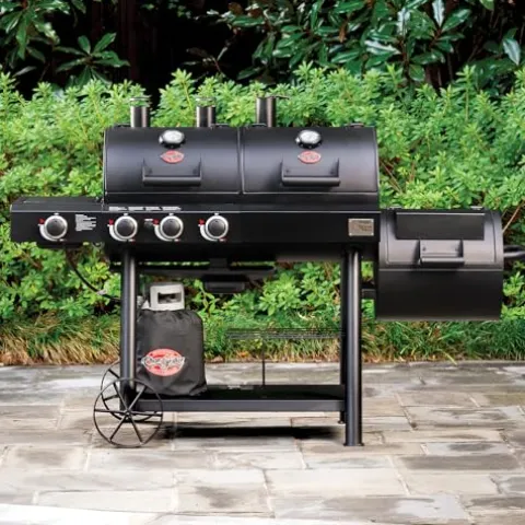 Char-Griller Texas Trio 3-Burner Gas & Charcoal Grill and Smoker Black