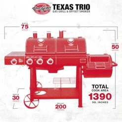 Char-Griller Texas Trio 3-Burner Gas & Charcoal Grill and Smoker Black