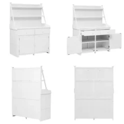 ChicFurnit Fir Wood Garden Potting Bench Table 65-inch Workstation with Storage Shelf Drawer Cabinet White