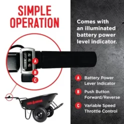 Chore Warrior Electric Wheelbarrow Utility Cart 350 lbs Capacity 6 Cu FT Black