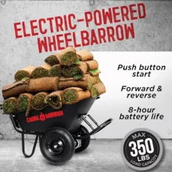 Chore Warrior Electric Wheelbarrow Utility Cart 350 lbs Capacity 6 Cu FT Black