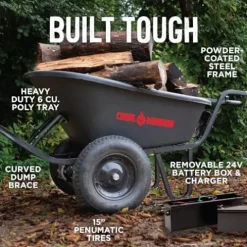 Chore Warrior Electric Wheelbarrow Utility Cart 350 lbs Capacity 6 Cu FT Black