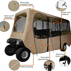 Classic Accessories Fairway Golf Cart Deluxe Enclosure Light Khaki