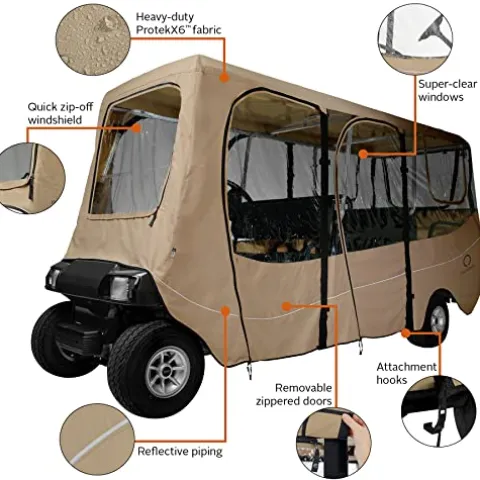 Classic Accessories Fairway Golf Cart Deluxe Enclosure Light Khaki