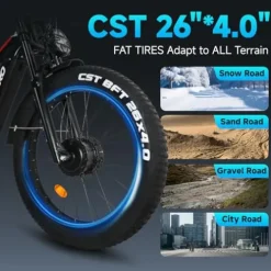 Cleytro Adult Electric Bike 1500W Dual Motor 52V21Ah Battery 37MPH 50Miles Range 26 Inch Fat Tire Beach Mountain Electric Bike Hydraulic Disc Brakes Full Suspension ES7PRO 1500W 37MPH Black