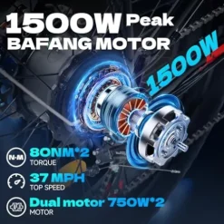 Cleytro Adult Electric Bike 1500W Dual Motor 52V21Ah Battery 37MPH 50Miles Range 26 Inch Fat Tire Beach Mountain Electric Bike Hydraulic Disc Brakes Full Suspension ES7PRO 1500W 37MPH Black